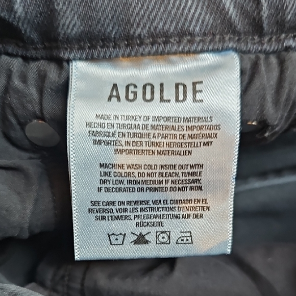 Agolde Distressed Chewed Hemline Toni Jeans, Mid-Rise, Black, Size 25 - Picture 3 of 9